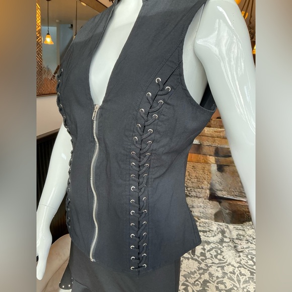 Hearts Rob Lace Up Zip Up Black Vest Criss Cross Open Back Woman’s Large X-Large - Picture 9 of 13